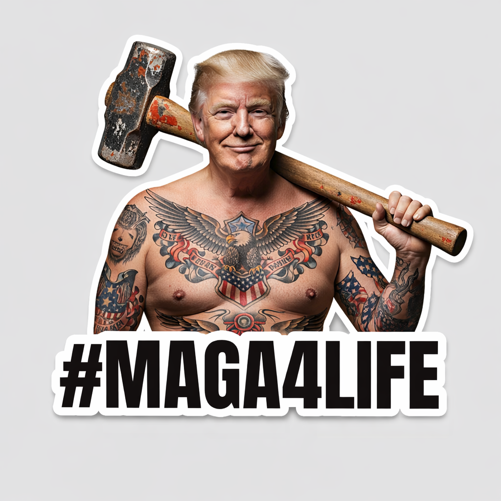 Trump “#MAGA4LIFE” Hammer Sticker – Bold Patriotic Badass Vinyl Decal